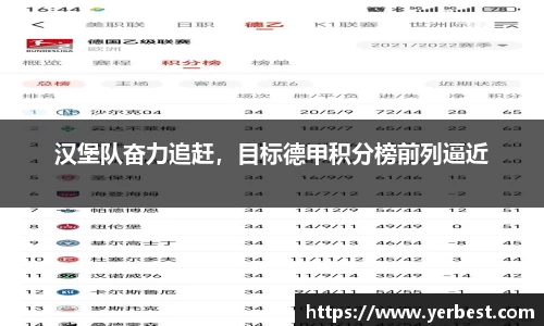 汉堡队奋力追赶，目标德甲积分榜前列逼近